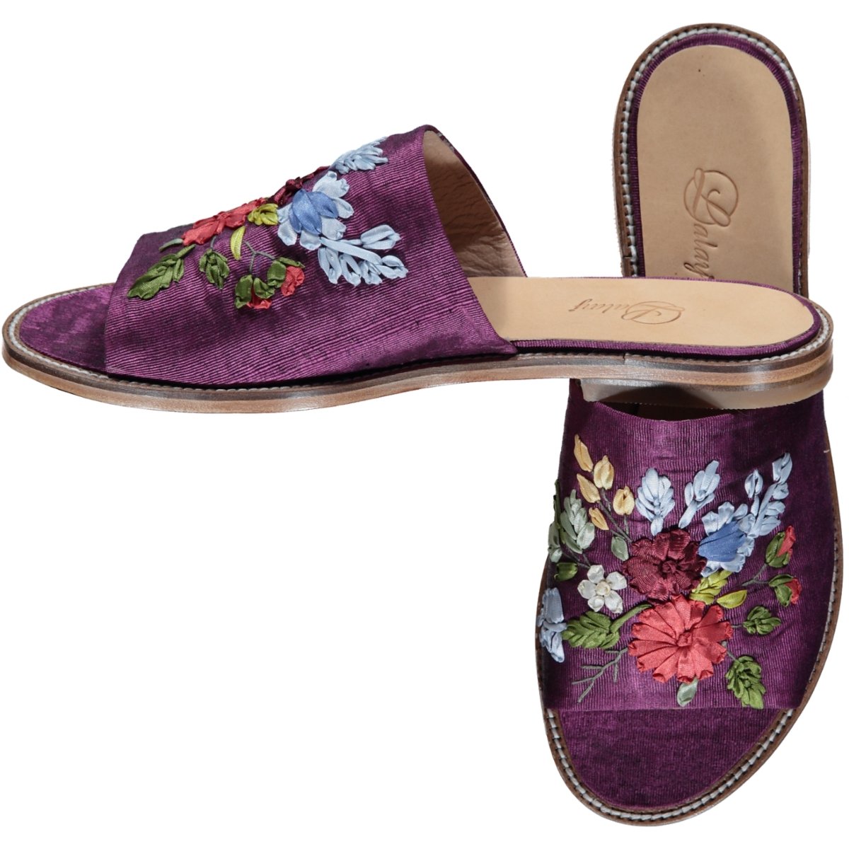 Handmade Slipper Genuine Leather OpenToe with Embroider High Quality Durable Slides Slippers