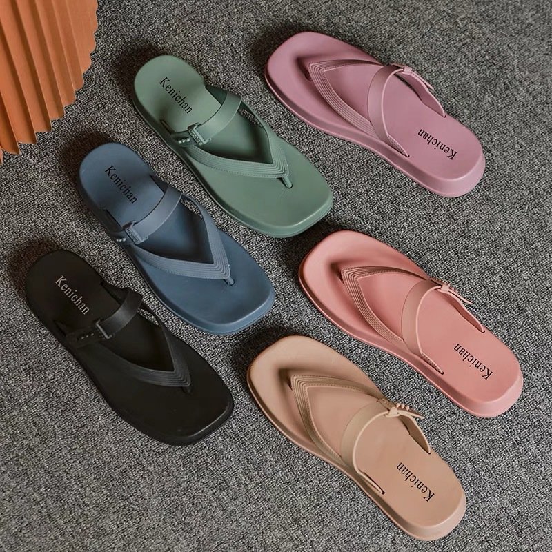 2023 New fashion female cool summer beach slippers PVC thick bottom breathable wear-resisting colorful flip-flops