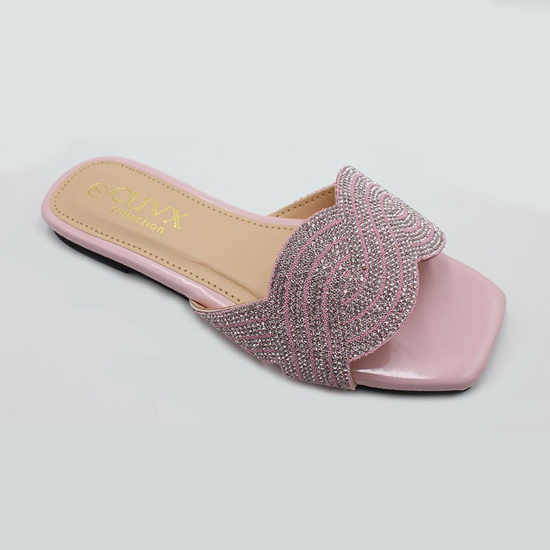 ladies shoes sandals open toe rhinestone flip flops women square-top slippers summer fashion flat trending women shoes 2024