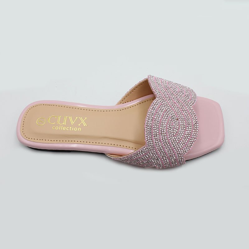 ladies shoes sandals open toe rhinestone flip flops women square-top slippers summer fashion flat trending women shoes 2024
