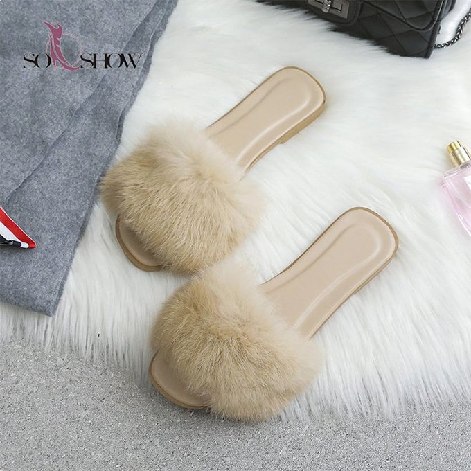 Stylish big size slides house flat furry slippers women casual slippers with multi-colors