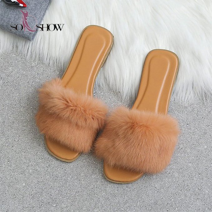 Stylish big size slides house flat furry slippers women casual slippers with multi-colors