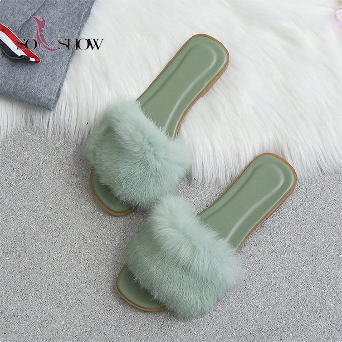 Stylish big size slides house flat furry slippers women casual slippers with multi-colors