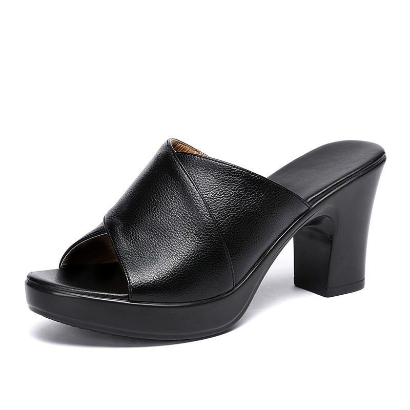 Xuanhui 2024 fashion casual slides shoes leather cheap price high heel flip flops sandals for women