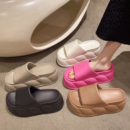 Summer new foreign trade home wear 9CM platform slippers female EVA shit feeling high heel platform word sandals for women