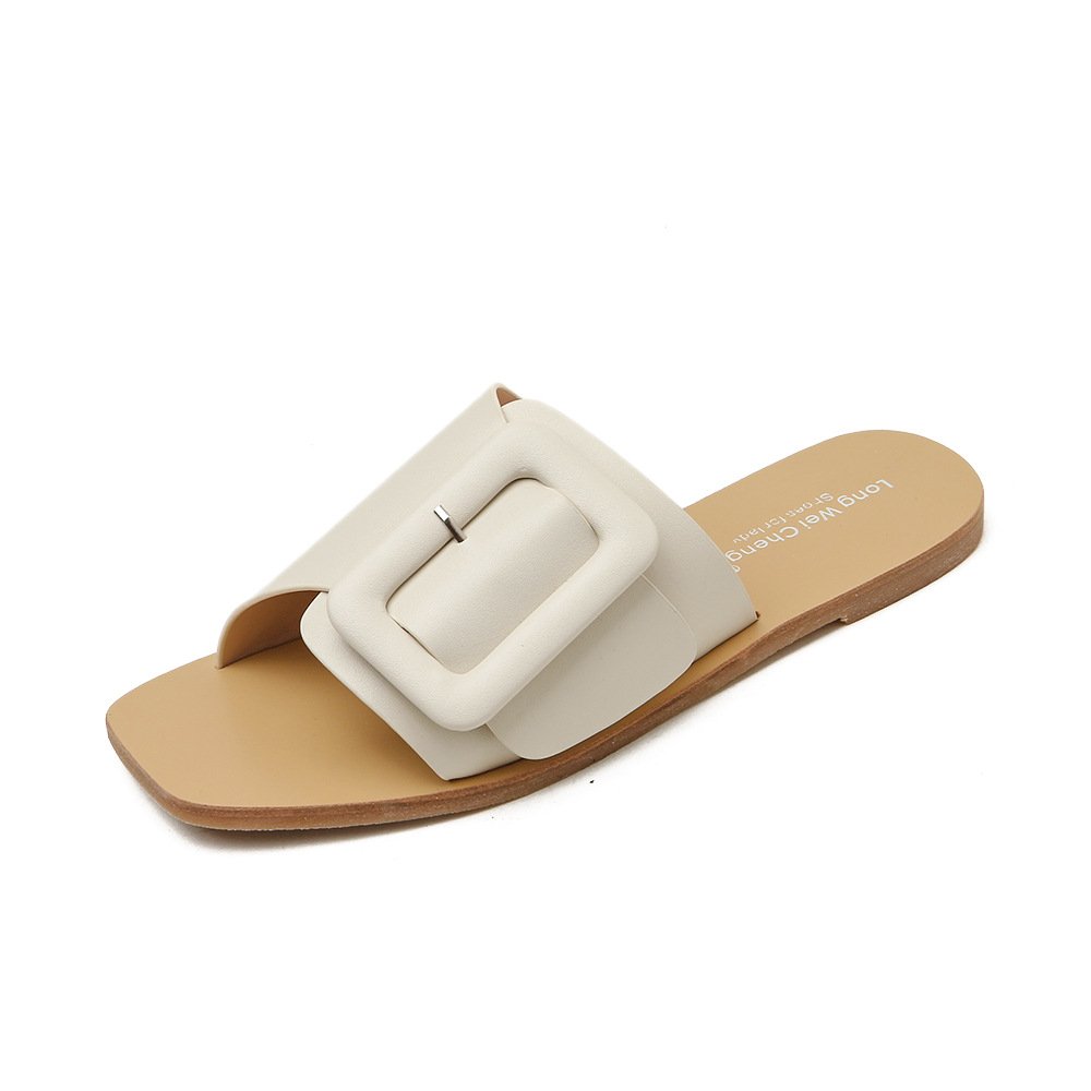 New Style Hollow One Line Design Girls Flip Flops Flat Sandals Square Head Ladies Slippers