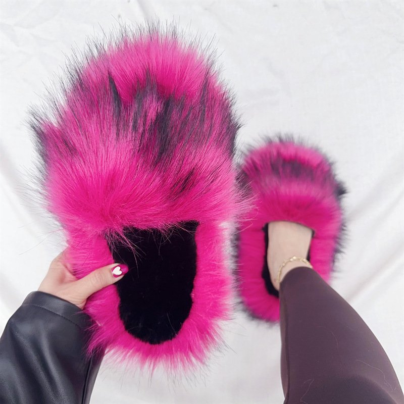 2024 Wholesale Hot-selling New Round Head Plush Warm Winter Ladies' One Strap Slides Slippers Indoor Women's Shoes