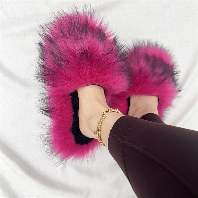 2024 Wholesale Hot-selling New Round Head Plush Warm Winter Ladies' One Strap Slides Slippers Indoor Women's Shoes