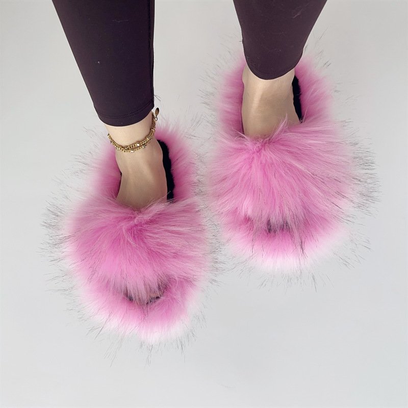 2024 Wholesale Hot-selling New Round Head Plush Warm Winter Ladies' One Strap Slides Slippers Indoor Women's Shoes