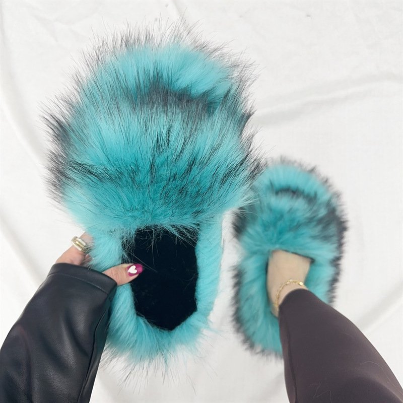 2024 Wholesale Hot-selling New Round Head Plush Warm Winter Ladies' One Strap Slides Slippers Indoor Women's Shoes
