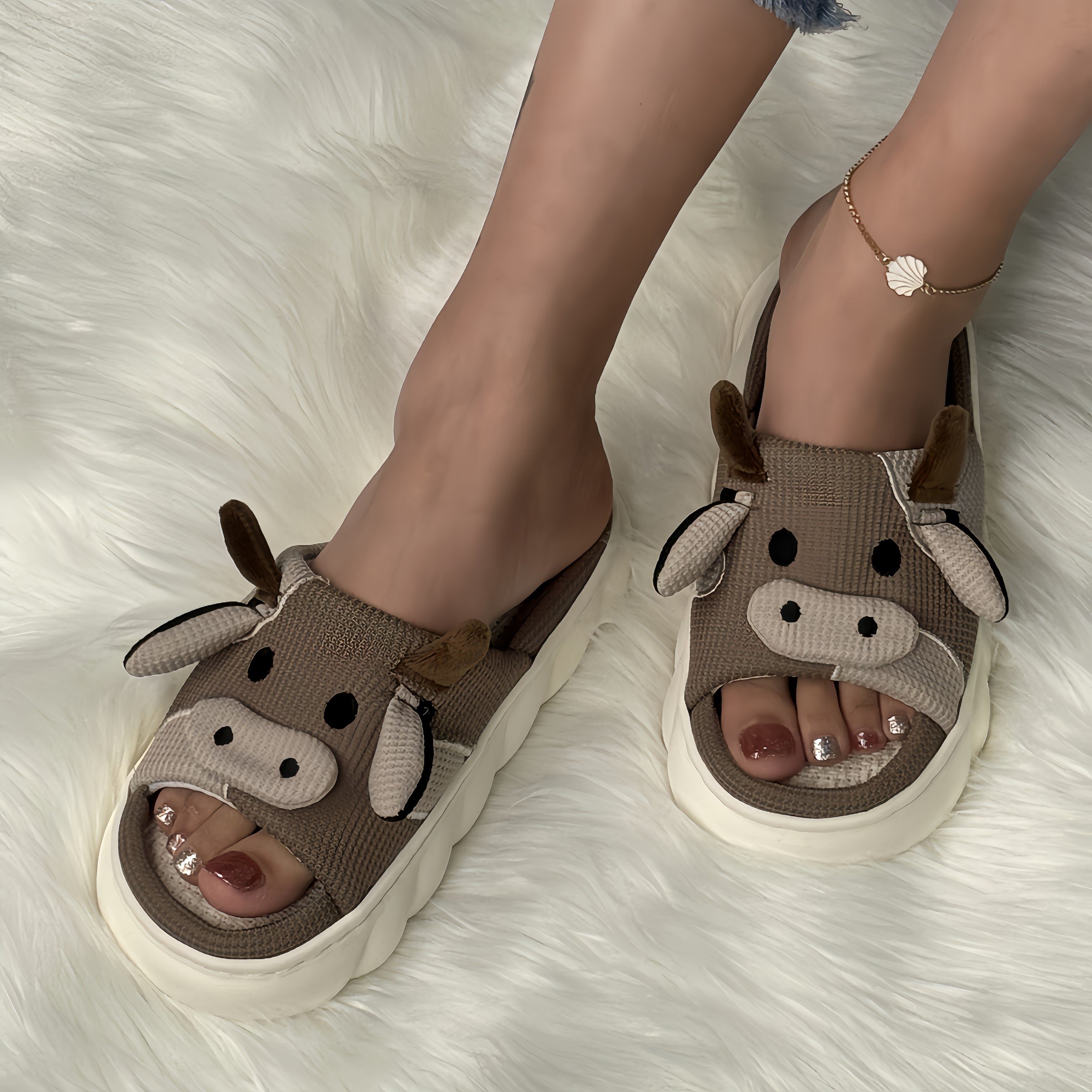 Hot Selling Indoor Home Cow Slippers Linen Cotton Material Open Toe Slides Slippers for Women and Men