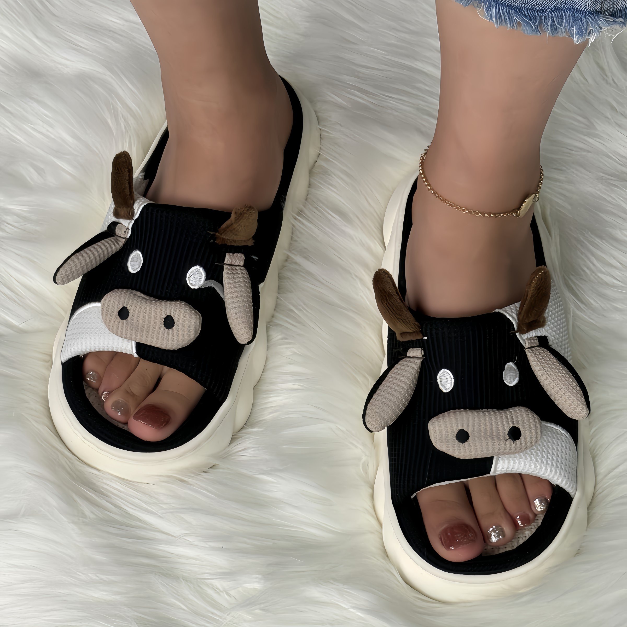 Hot Selling Indoor Home Cow Slippers Linen Cotton Material Open Toe Slides Slippers for Women and Men
