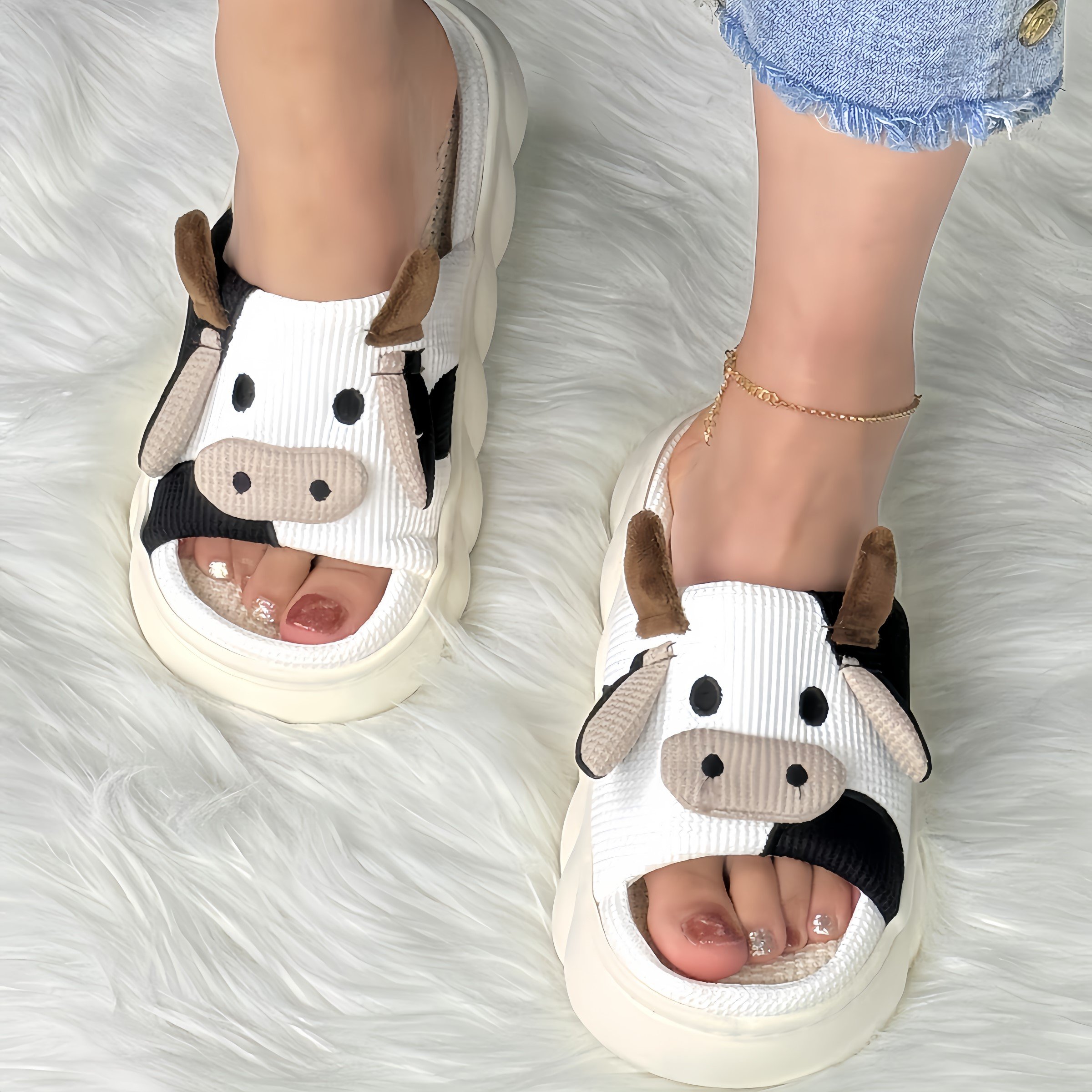 Hot Selling Indoor Home Cow Slippers Linen Cotton Material Open Toe Slides Slippers for Women and Men
