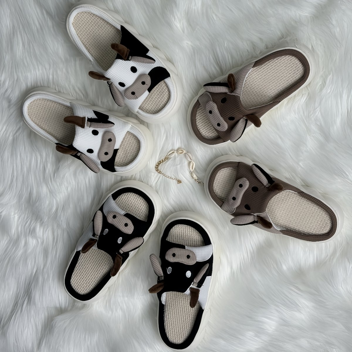Hot Selling Indoor Home Cow Slippers Linen Cotton Material Open Toe Slides Slippers for Women and Men