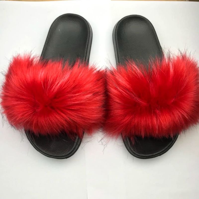 Greatslides Rainbow Female Fashion Flat Sandals For Women,Custom Fuzzy Slippers Faux Fur Fashion Fur Slippers For Women