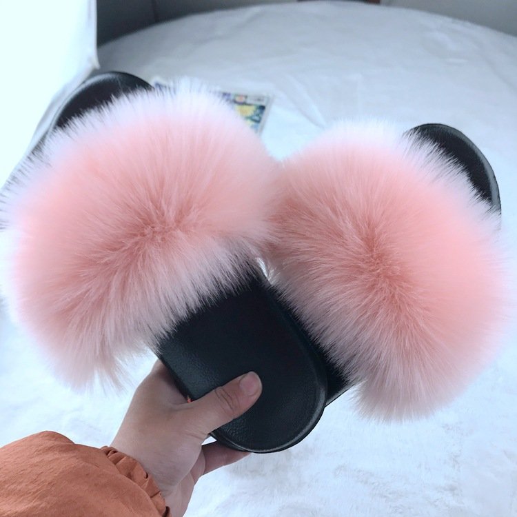 Greatslides Rainbow Female Fashion Flat Sandals For Women,Custom Fuzzy Slippers Faux Fur Fashion Fur Slippers For Women