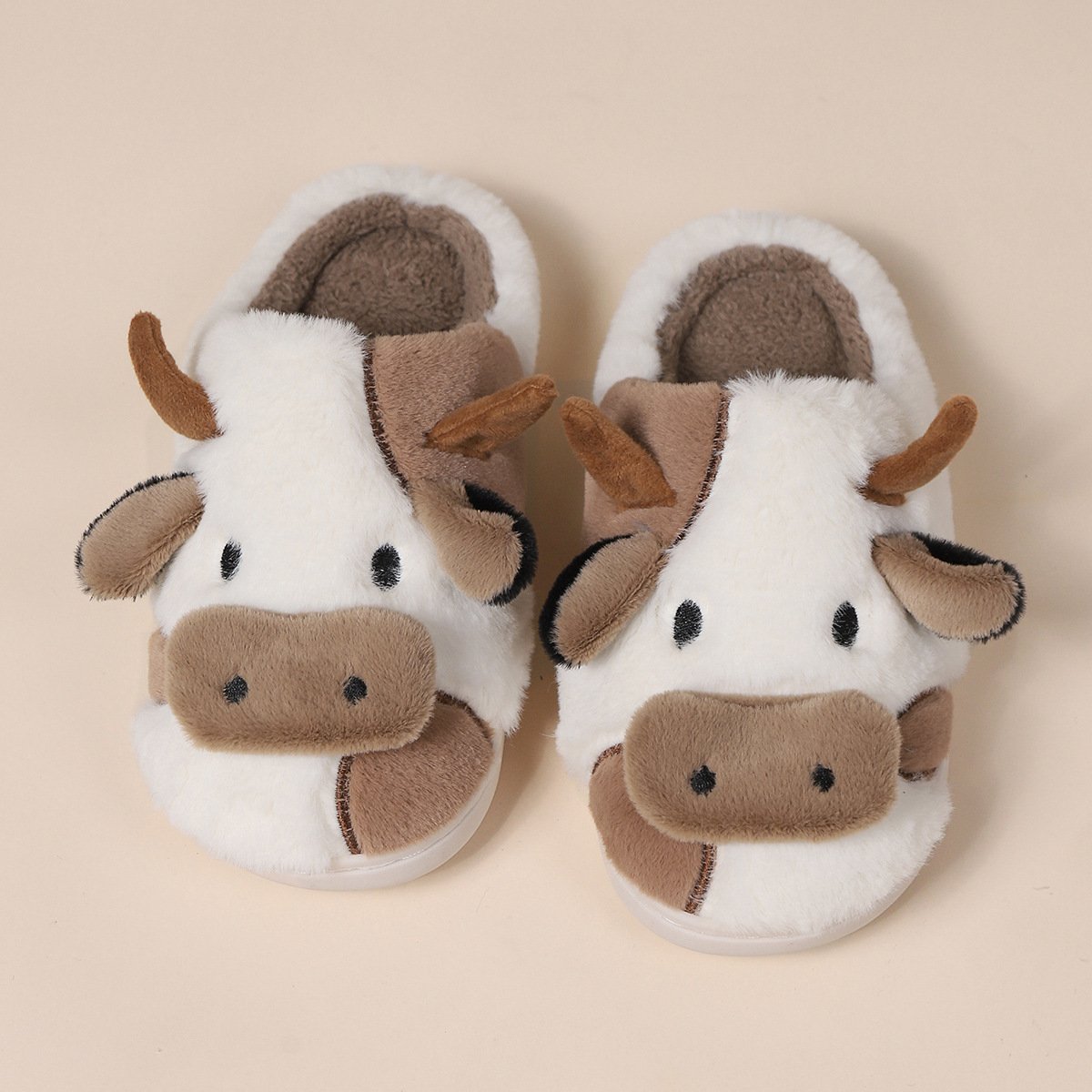 Cute Cow fuzzy Animal Indoor Slides Slippers Plush Soft Ladies House fluffy slippers Bedroom Fur Winter Slippers for Women