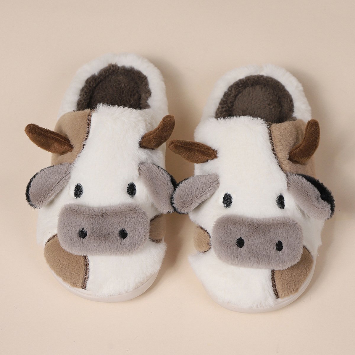 Cute Cow fuzzy Animal Indoor Slides Slippers Plush Soft Ladies House fluffy slippers Bedroom Fur Winter Slippers for Women