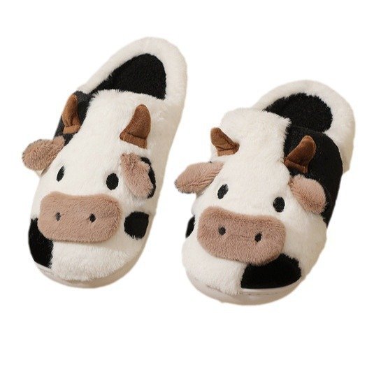 Cute Cow fuzzy Animal Indoor Slides Slippers Plush Soft Ladies House fluffy slippers Bedroom Fur Winter Slippers for Women