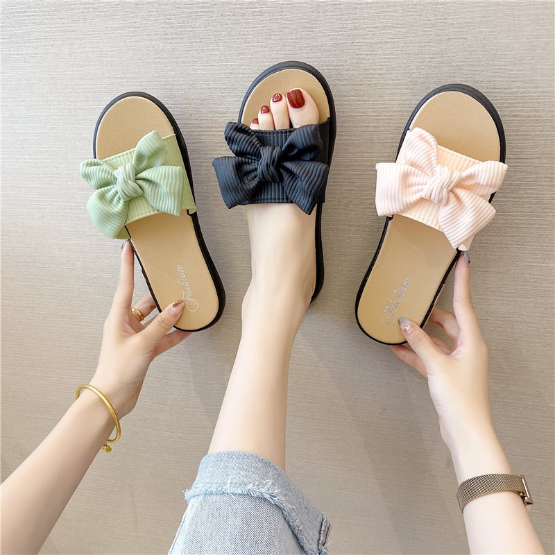 women cheap sandals ladies slippers bow knot durable sole PVC slippers for women