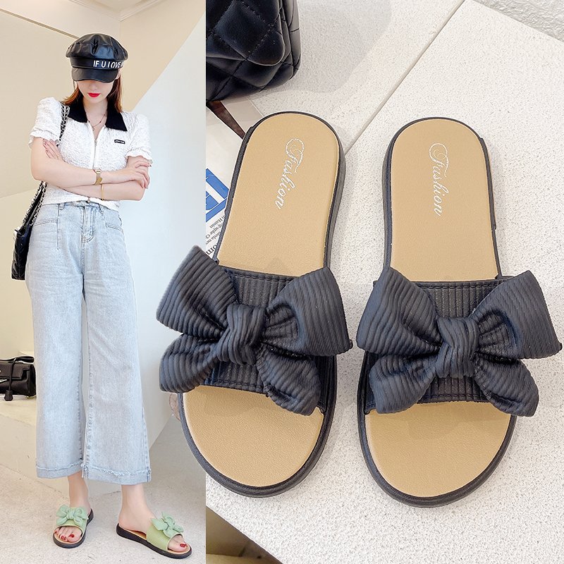 women cheap sandals ladies slippers bow knot durable sole PVC slippers for women