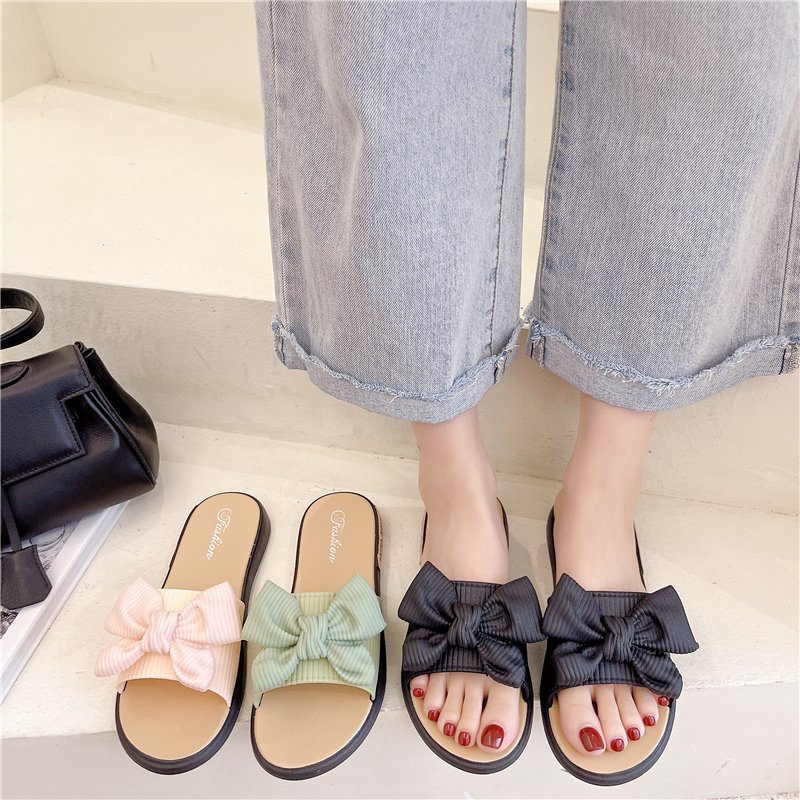 women cheap sandals ladies slippers bow knot durable sole PVC slippers for women