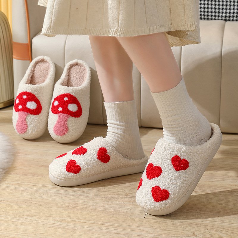 Trendy Chancleta Cute Rainbow Cartoon Unisex Lady Man Couple Winter Soft Fleece Flat Plush Fluffy Fur Home Slippers For Women