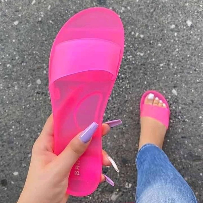 Wholesale candy color womens summer jelly slipper sandals ladies crystal transparent strap nude slides