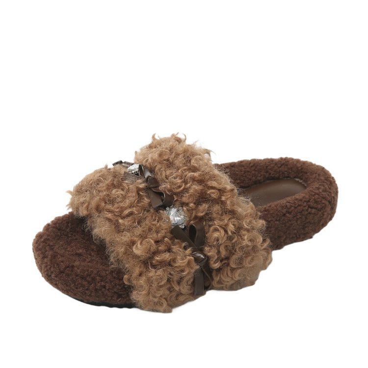 Factory Direct Wholesale slippers with bow open toed fuzzy slippers winter designer slippers