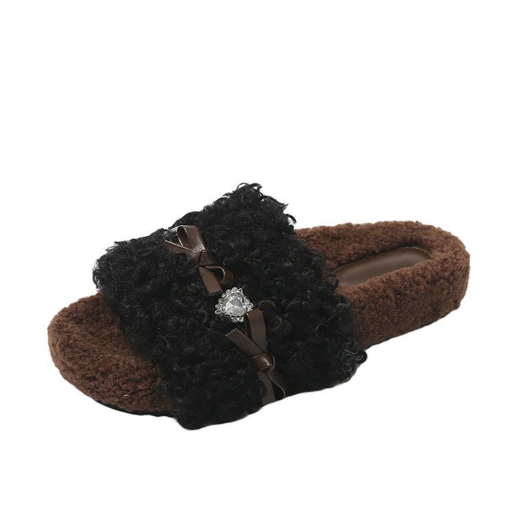 Factory Direct Wholesale slippers with bow open toed fuzzy slippers winter designer slippers