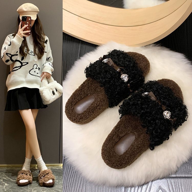Factory Direct Wholesale slippers with bow open toed fuzzy slippers winter designer slippers