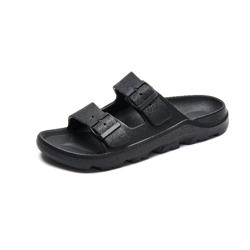 YAOLI classic two-bucked style plain black men slide slippers sandals for outdoor