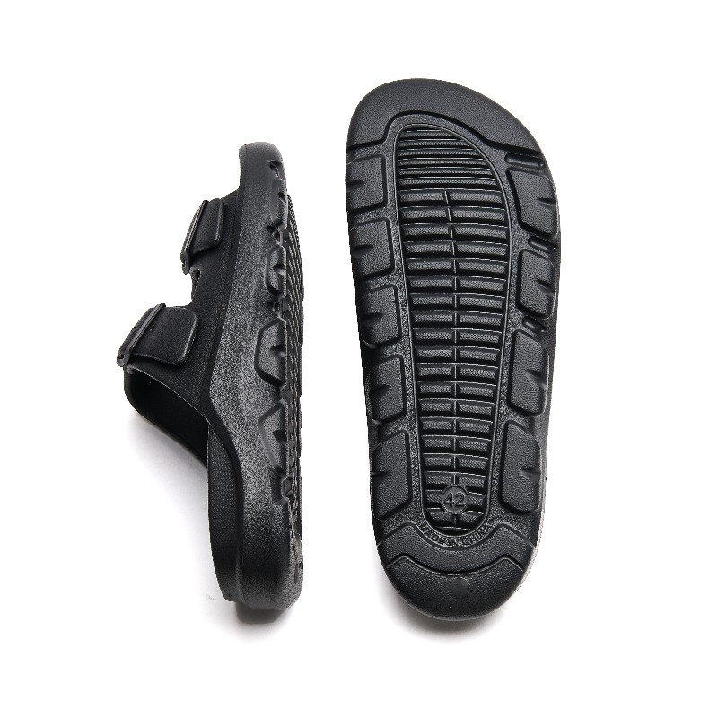 YAOLI classic two-bucked style plain black men slide slippers sandals for outdoor