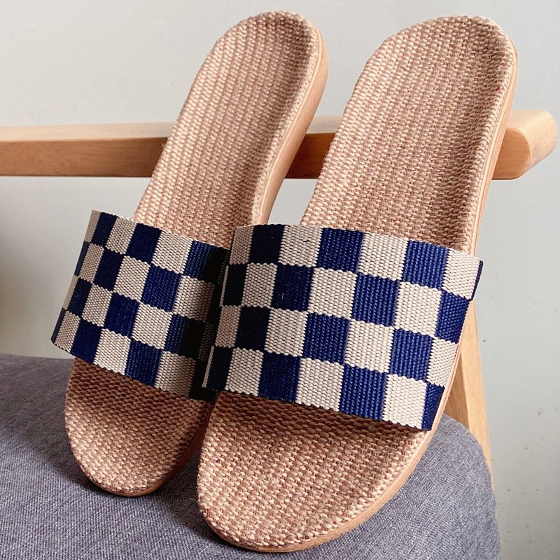 Summer new Four Seasons linen slippers for Women household couple wooden floor indoor soft bottom non-slip slippers for men