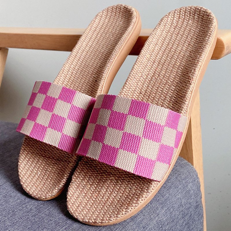 Summer new Four Seasons linen slippers for Women household couple wooden floor indoor soft bottom non-slip slippers for men