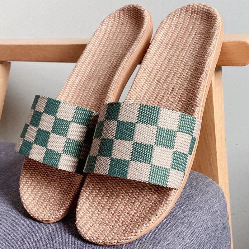 Summer new Four Seasons linen slippers for Women household couple wooden floor indoor soft bottom non-slip slippers for men