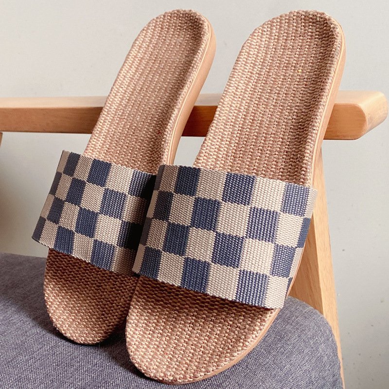 Summer new Four Seasons linen slippers for Women household couple wooden floor indoor soft bottom non-slip slippers for men