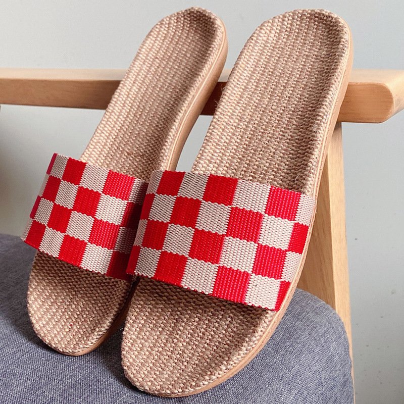 Summer new Four Seasons linen slippers for Women household couple wooden floor indoor soft bottom non-slip slippers for men