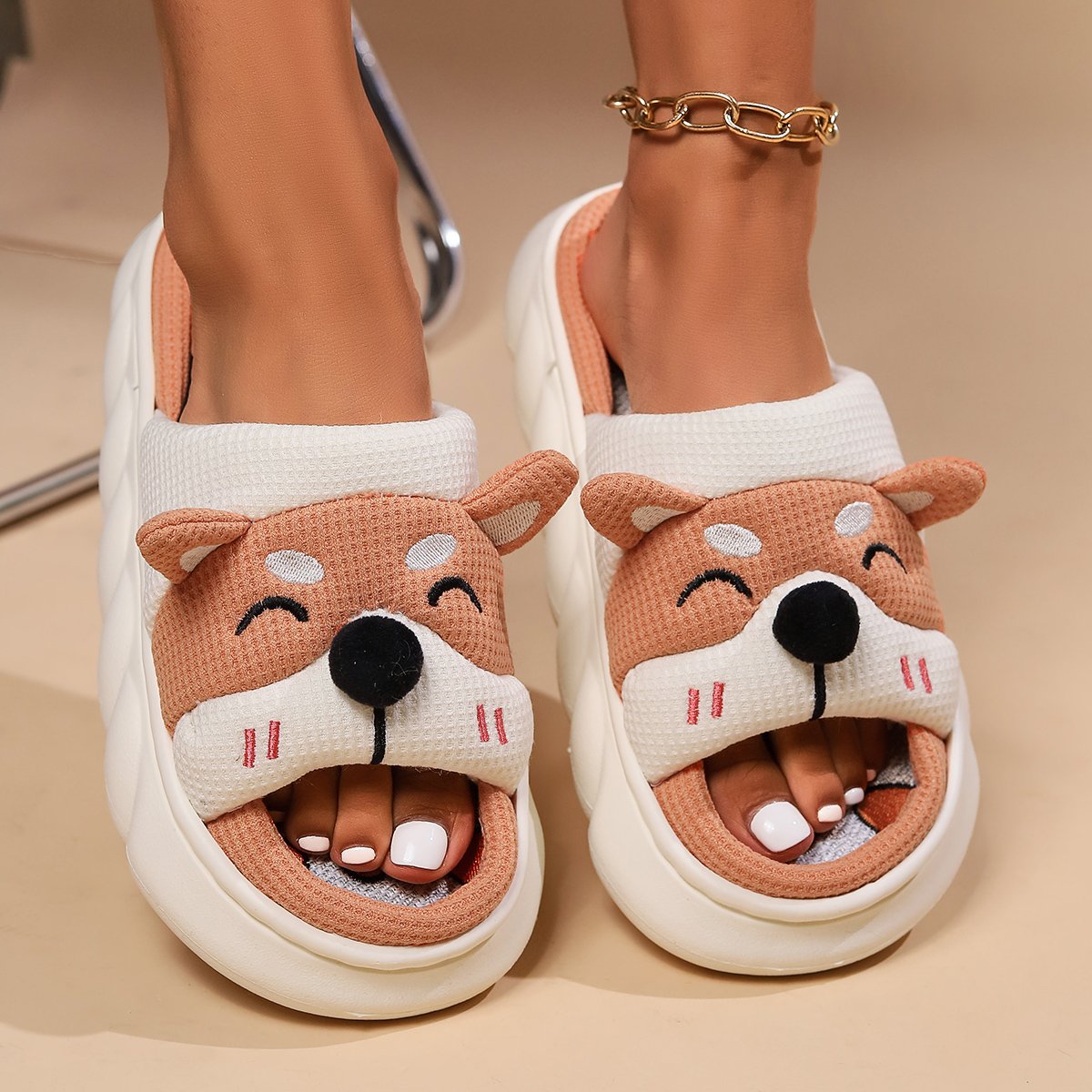 Cow Cotton Slides Slippers Cartoon Animal Shape Shoes Women Four Seasons Home Linen Slippers