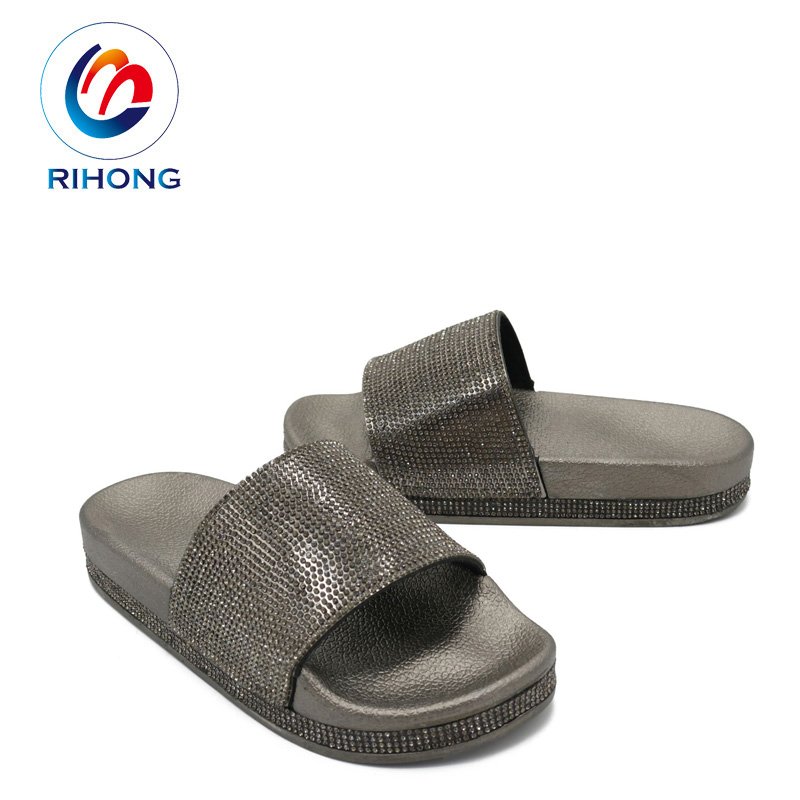 stock on sale cheap price OEM custom Shining diamond upper outdoor ladies slide slippers