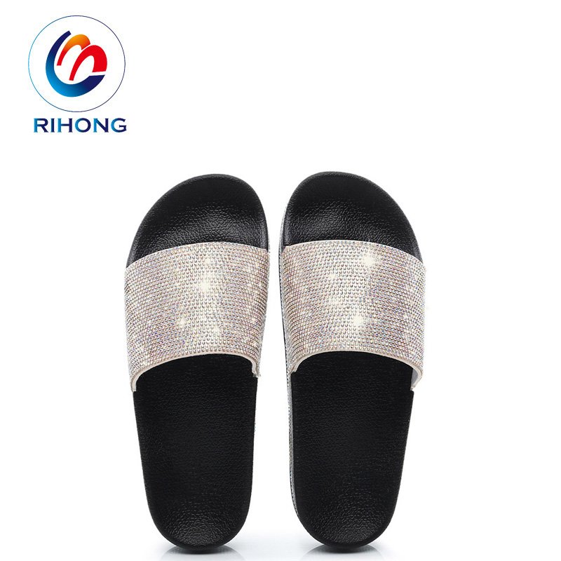 stock on sale cheap price OEM custom Shining diamond upper outdoor ladies slide slippers