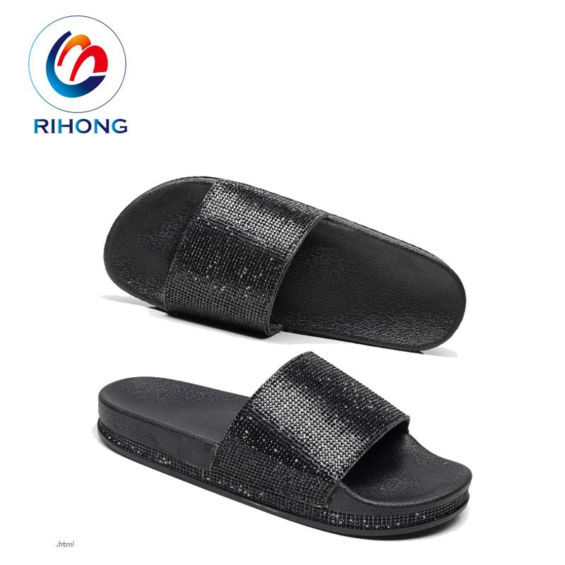 stock on sale cheap price OEM custom Shining diamond upper outdoor ladies slide slippers