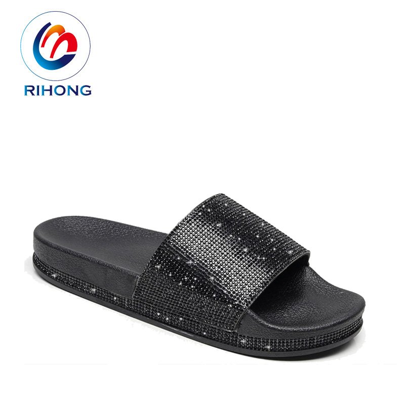 stock on sale cheap price OEM custom Shining diamond upper outdoor ladies slide slippers