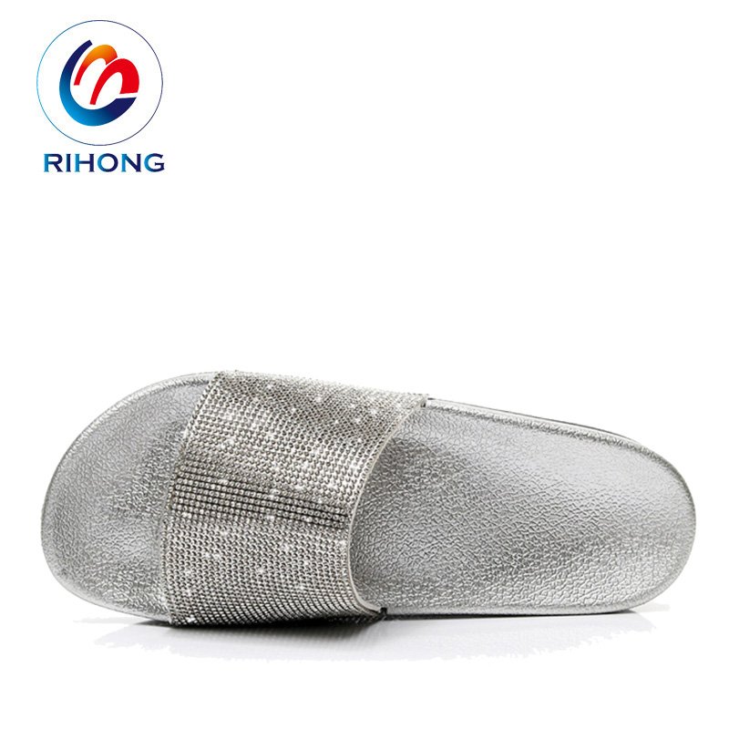 stock on sale cheap price OEM custom Shining diamond upper outdoor ladies slide slippers