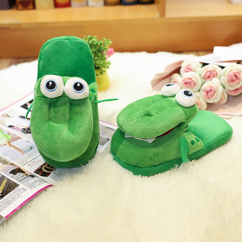 Funny cute cartoon animal fluffy moving crocodile stuffed slippers for women