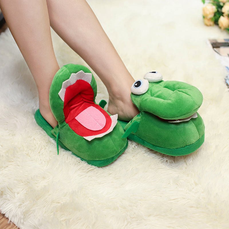Funny cute cartoon animal fluffy moving crocodile stuffed slippers for women