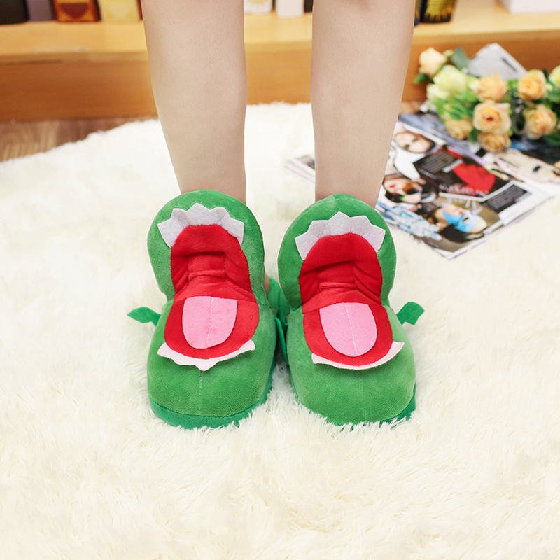 Funny cute cartoon animal fluffy moving crocodile stuffed slippers for women