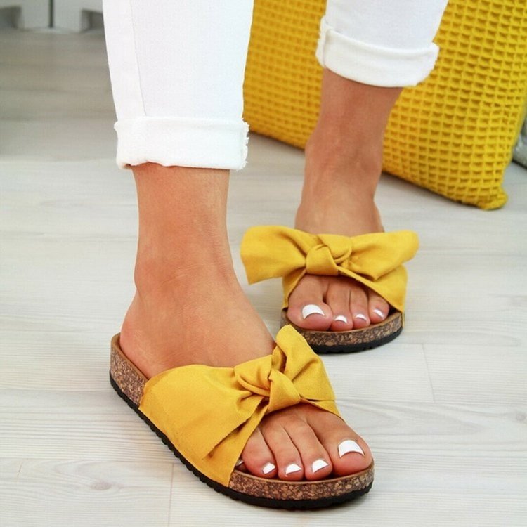 New Beach Shoes Bow Knot Decor Platform Women Slippers Wide Fit Open Toe Lady Mules Comfy Female Slide Sandals