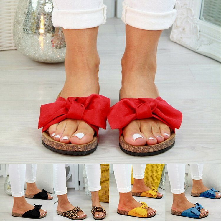 New Beach Shoes Bow Knot Decor Platform Women Slippers Wide Fit Open Toe Lady Mules Comfy Female Slide Sandals
