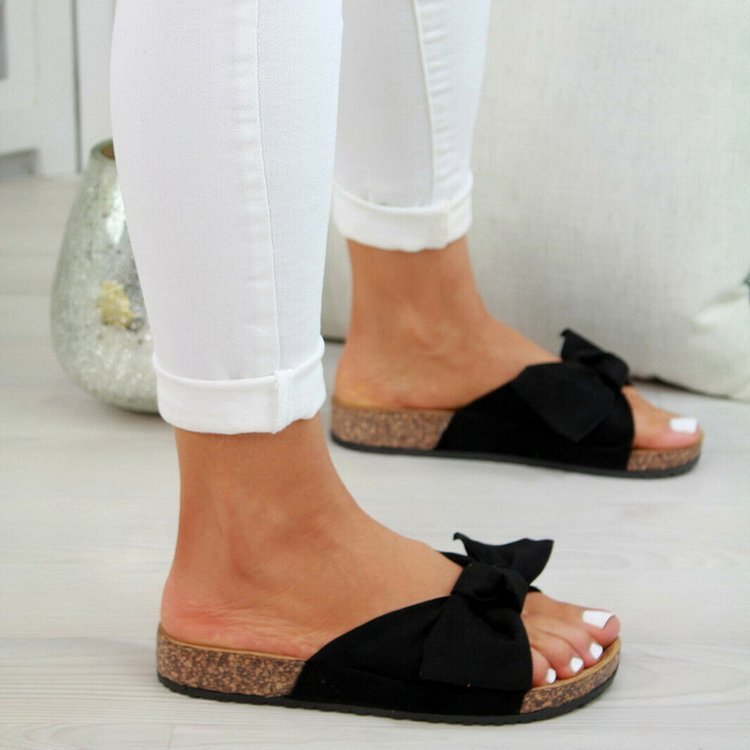 New Beach Shoes Bow Knot Decor Platform Women Slippers Wide Fit Open Toe Lady Mules Comfy Female Slide Sandals